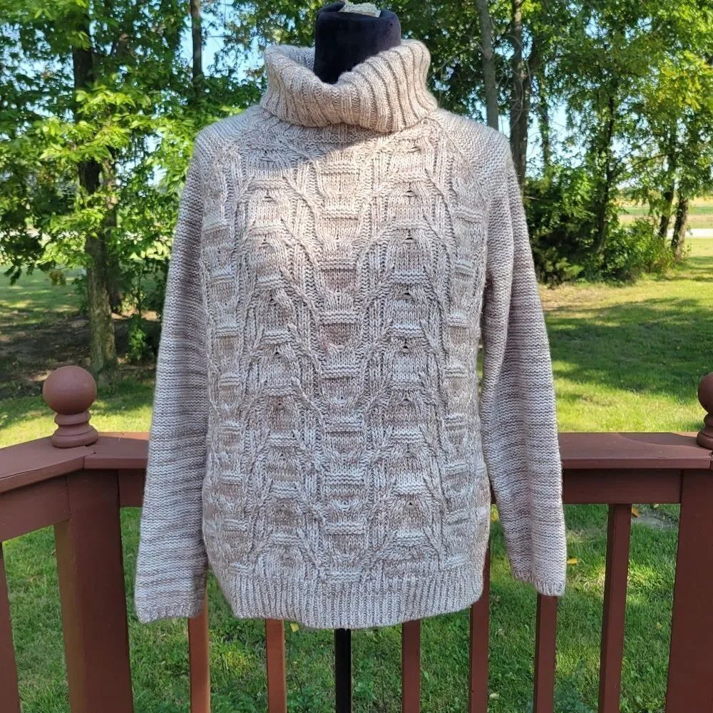 Coldwater Creek Ladies Pullover Turtleneck Oversized Knit Sweater, Large Brown